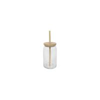 Drinkglas bamboe deksel + rietje 500ml