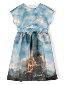 Roberto Cavalli Junior robe plissée à imprimé graphique - Bleu