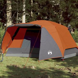 Tent 6-persoons 412x370x190 cm 190T taft grijs en oranje