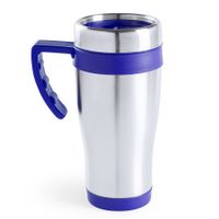 Warmhoudbeker/thermos isoleer koffiebeker/mok - RVS - zilver/blauw - 450 ml - thumbnail