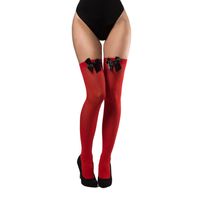 Partychimp Verkleed kniekousen - rood met zwarte strikjes - one size - voor dames One size  -