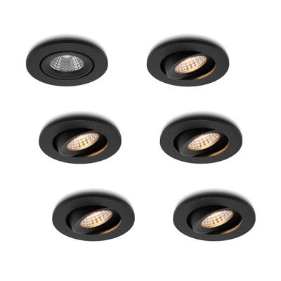 LED-inbouwspot set 6 stuks Midi zwart 3W dimbaar