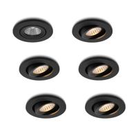LED-inbouwspot set 6 stuks Midi zwart 3W dimbaar