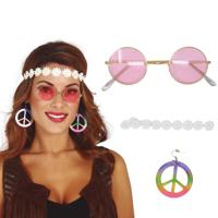 Verkleed accessoire set Hippie - Carnavalskleding - 3-delig - hoofdband/bril/oorbellen