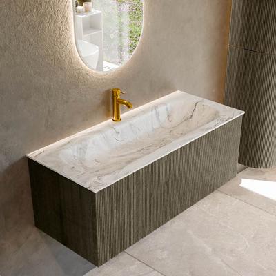 Badmeubel Mondiaz Kurve-Dlux | 110 cm cm | Meubelkleur Shadow | Wastafelkleur Glace | Solid surface | Wasbak midden spoelbak | 1 kraangat