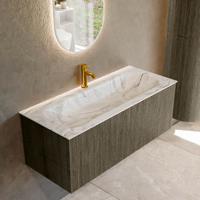 Badmeubel Mondiaz Kurve-Dlux | 110 cm cm | Meubelkleur Shadow | Wastafelkleur Glace | Solid surface | Wasbak midden spoelbak | 1 kraangat