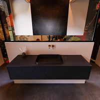 Badkamermeubelset Mondiaz Erin 150 cm met 1 Lade met RIDGE Wastafel Midden Urban Zonder Kraangaten Greeploos Mat Urban