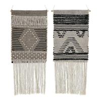 Ophangdecoratie DKD Home Decor Beige Grijs Donker grijs Franjes Boho 45 x 1 x 61 cm (2 Stuks)