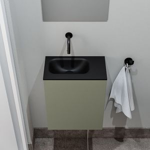 Zaro Polly toiletmeubel 40cm army met zwarte wastafel zonder kraangat links