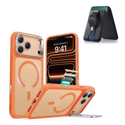 iPhone 17 Pro Max Classic Hybrid Magnetic Case (Camera Control, Stash Stand) with Wallet Stand Bundle - Frosted Orange