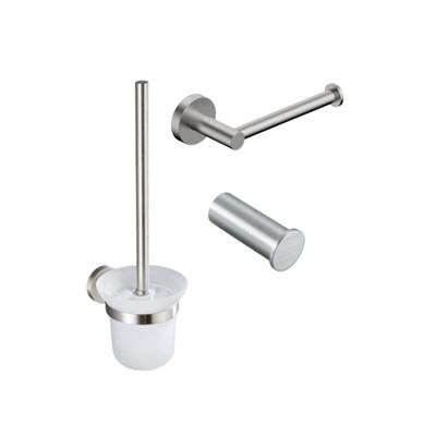 Fortifura Calvi Toiletset 3-delig - toiletrolhouder zonder klep - toiletborstel - handdoekhaak enkel rond - Geborsteld RVS PVD (RVS) SW639927 SW639930 SW639931