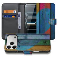 Book Case iPhone 17 Pro Max Wood Heart Met Pasjes Bruin