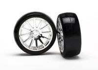 Tires & wheels, assembled, glued (12-spoke chrome wheels, slick tires) (2)