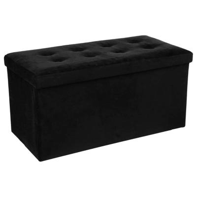 Atmosphera Poef/hocker - zwart - MDF/fluweel - 76 x 38 x 38 cm - opvouwbaar - opbergbox