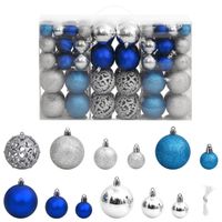 vidaXL Kerstballen 100 st 3/4/6 cm blauw en zilverkleurig - thumbnail