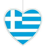 Hangdecoratie Griekenland hart - 14 cm - papier - brandvertragend - Griekse vlag