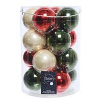 18x stuks glazen kerstballen donkergroen, rood en champagne glans 8 cm - thumbnail