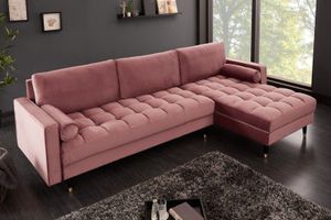 Elegante hoekbank COSY VELVET 260cm oudroze fluwelen springkern 3-zitsbank - 40276