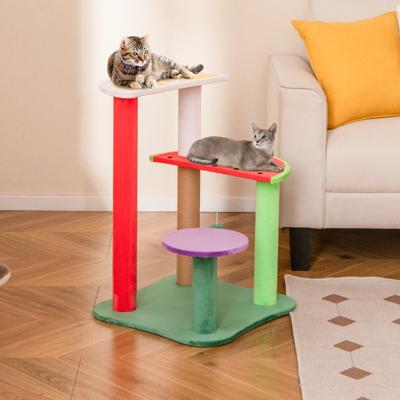 69 CM Schattige Krabpaal Multi-Level Kattentoren in de Vorm van Fruit met Platforms Hangende Aardbei Bal