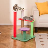 69 CM Schattige Krabpaal Multi-Level Kattentoren in de Vorm van Fruit met Platforms Hangende Aardbei Bal