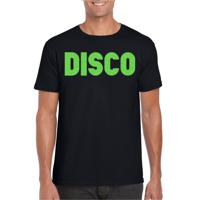 Verkleed T-shirt voor heren - disco - zwart - groen glitter - jaren 70/80 - carnaval/themafeest - thumbnail