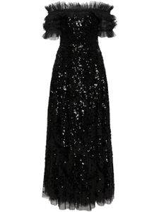 Needle & Thread robe longue Sequin Wreat à épaules dénudées - Noir