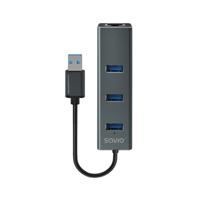 Savio AK-57 USB-A - 3 x USB-A HUB with RJ-45 Gigabit Ethernet adapter 5000 Mbit/s grey USB 3.2 Gen 1 (3.1 Gen 1) Micro-B 5000 Mbit/s Zwart