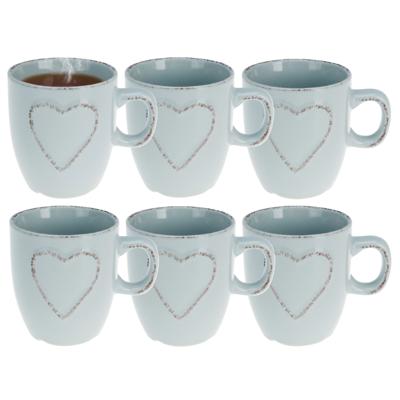 Siaki mokken set Heart - 6x - lichtblauw - 150 ml - koffie / thee - keramiek Siaki mokken set Heart - 6x - lichtblauw - 150 ml - koffie / thee - keramiek