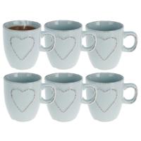 Siaki mokken set Heart - 6x - lichtblauw - 150 ml - koffie / thee - keramiek