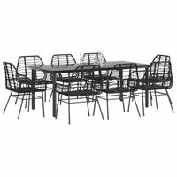 9-delige Tuinset poly rattan glas zwart