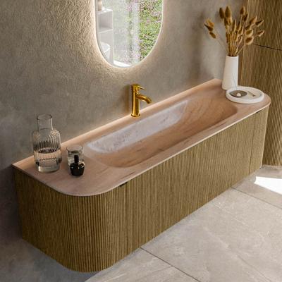 Badmeubel Mondiaz Kurve-Dlux | 150 cm | Meubelkleur Dusk | Wastafelkleur Saba | Solid surface | Wasbak midden spoelbak | 1 kraangat