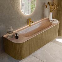 Badmeubel Mondiaz Kurve-Dlux | 150 cm | Meubelkleur Dusk | Wastafelkleur Saba | Solid surface | Wasbak midden spoelbak | 1 kraangat