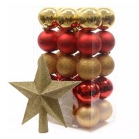 Kerstballen 30x stuks 6 cm rood-goud met ster piek goud kunststof - thumbnail