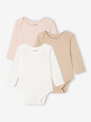 Set van 3 body's voor pasgeborenen in pointelle en interlock breisel ecru