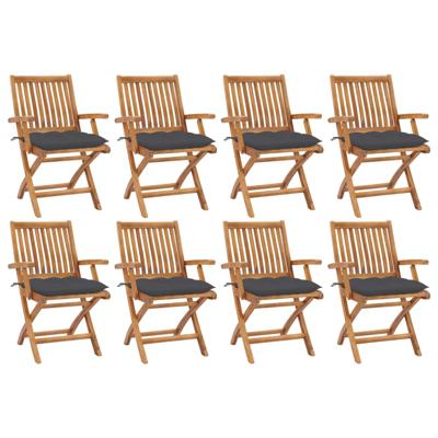 Tuinstoelen 8 st inklapbaar met kussens massief teakhout
