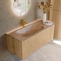 Badmeubel Mondiaz Kurve-Dlux | 115 cm | Meubelkleur Oak | Wastafelkleur Arena | Solid surface | Wasbak linker zijde spoelbak | 1 kraangat