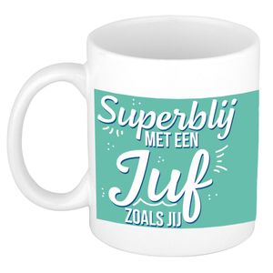 Superblij met een juf als jij cadeau mok/beker wit 300 ml