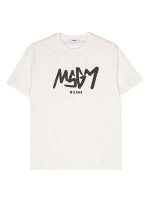 MSGM Kids t-shirt en coton à logo imprimé - Tons neutres