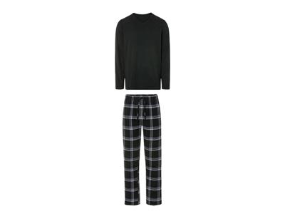 LIVERGY Heren flanellen pyjama (Zwart, XL)