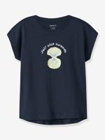 Ruimvallend t-shirt voor meisjes met NAME IT-print donkerblauw