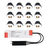 Set van 12 Betty LED Mini Inbouwspots met Trafo - 12 Volt 3 Watt 140 lumen - Verzonken - Plat 37mm - 2700K - IP44 waterdicht - Niet Dimbaar - Wit