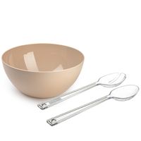 Salade serveer schaal - beige - kunststof - Dia 28 cm - met sla couvert/bestek