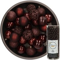 37x stuks kunststof kerstballen 6 cm inclusief kralenslinger mahonie bruin - Kerstbal - thumbnail