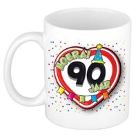 Verjaardag cadeau koffiemok - leeftijd 90 jaar - hartje verkeersbord - multi - keramiek - 300 ml Verjaardag cadeau koffiemok - leeftijd 90 jaar - hartje verkeersbord - multi - keramiek - 300 ml
