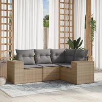 4-delige Loungeset met kussens poly rattan beige