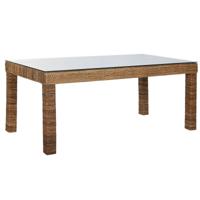 Eettafel Home ESPRIT Natuurlijk Gehard glas Vezel Teakhout 180 x 90 x 77 cm