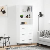 Hoge kast 69,5x34x180 cm bewerkt hout wit