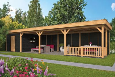 Lariks/Douglas Overkapping Oslo L type 10 zwart 903x380 cm- Plat dak- Onbehandeld lariks Douglas hout- Tuindeco