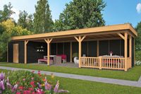 Lariks/Douglas Overkapping Oslo L type 10 zwart 903x380 cm- Plat dak- Onbehandeld lariks Douglas hout- Tuindeco