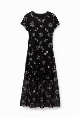 Gebloemde midi-jurk - BLACK - XS Gebloemde midi-jurk - BLACK - XS